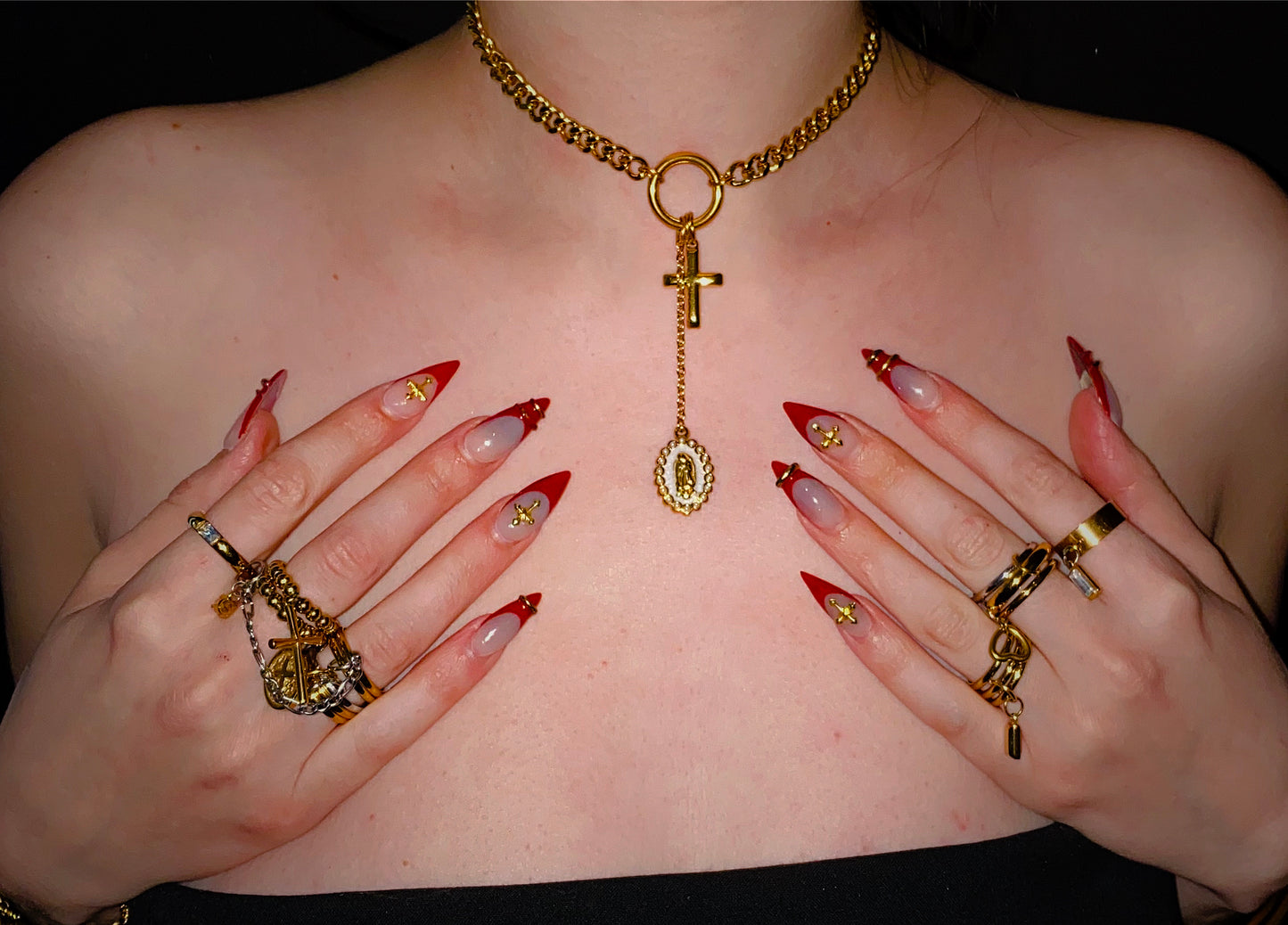 Cross/Mary Charm Choker