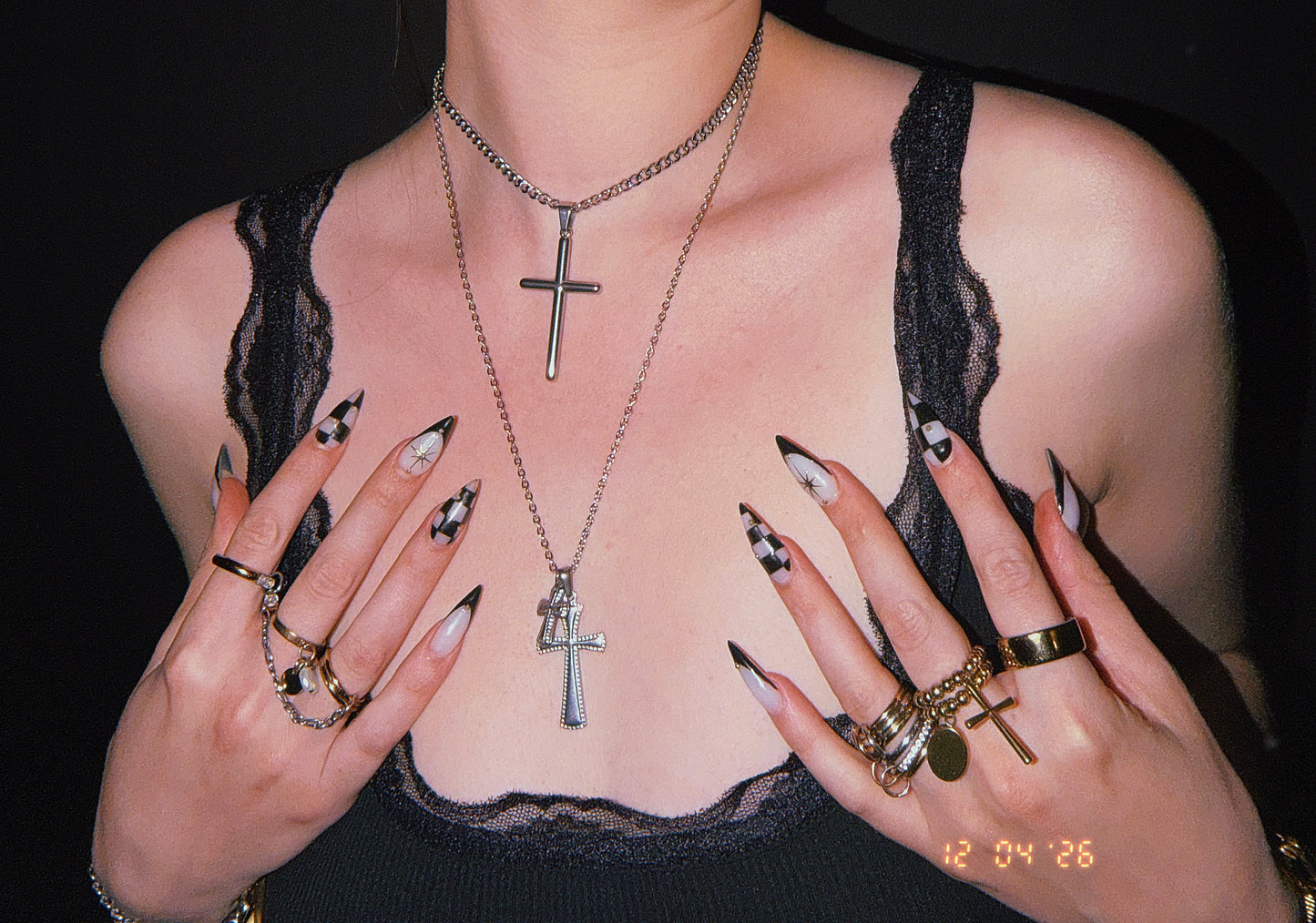 Silver Double Cross Necklace
