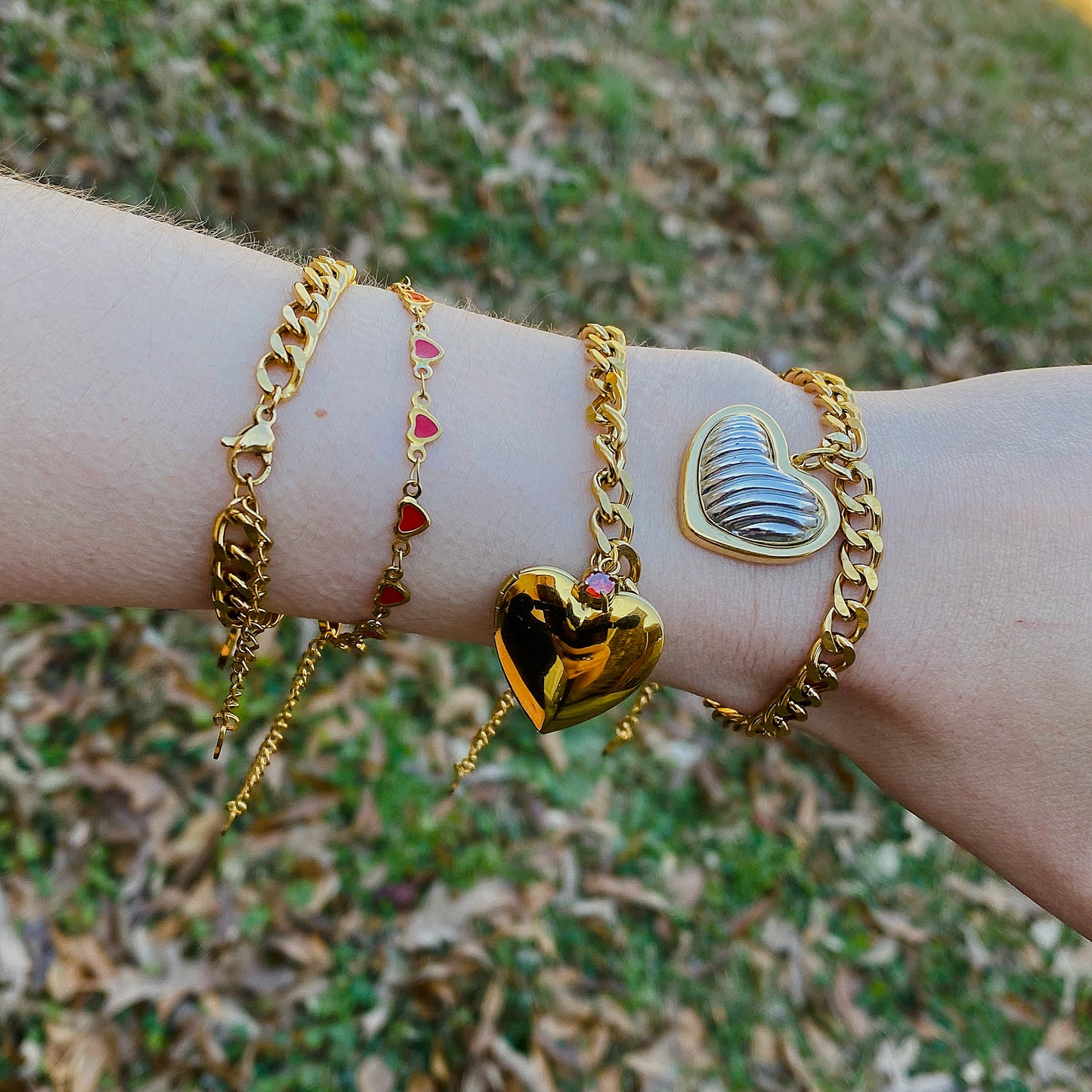 Locket & Red Rhinestone Bracelet