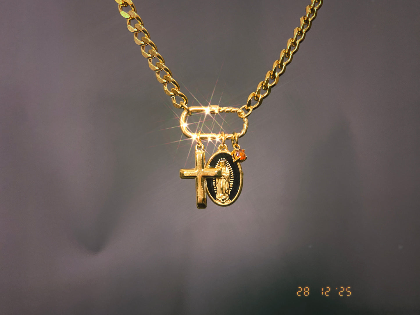 Cross/Mary Carabiner Necklace