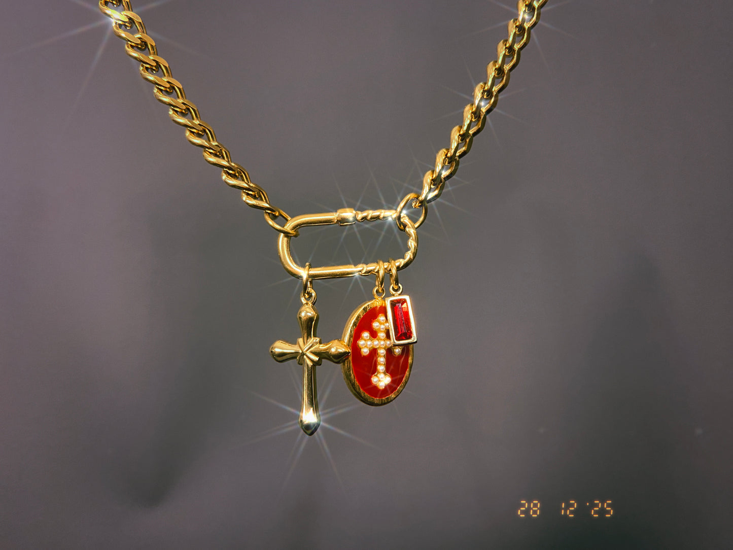 Red Cross Carabiner Necklace