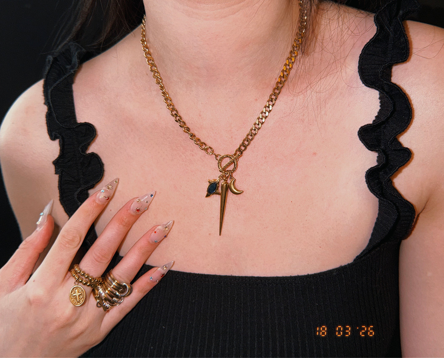 Spike Charm T-Bar Necklace
