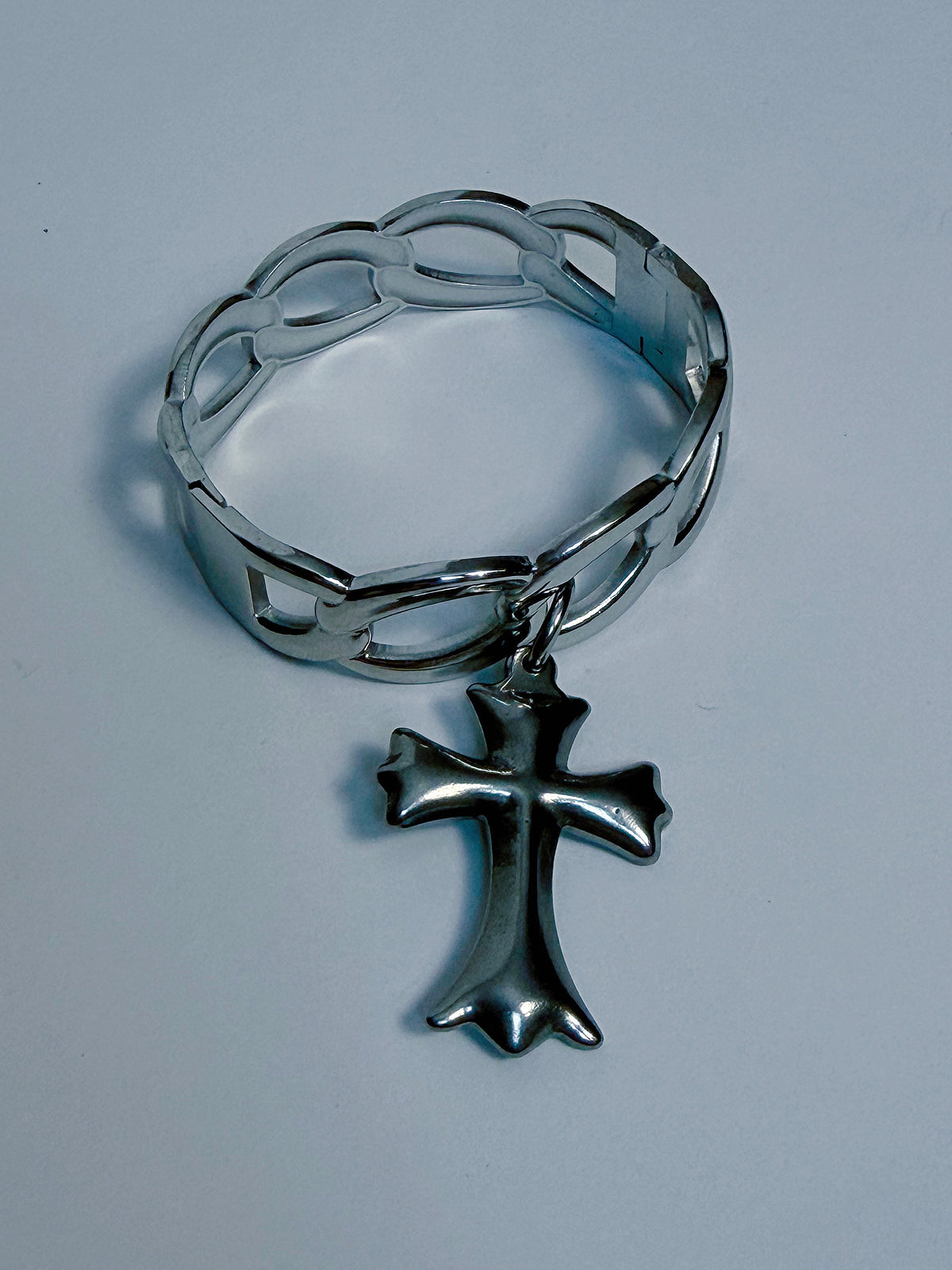 Chunky Silver Cross Bangle