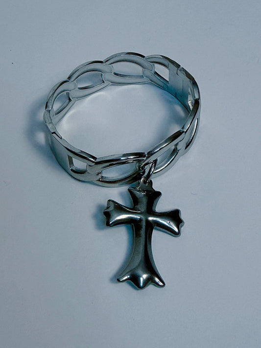 Chunky Silver Cross Bangle