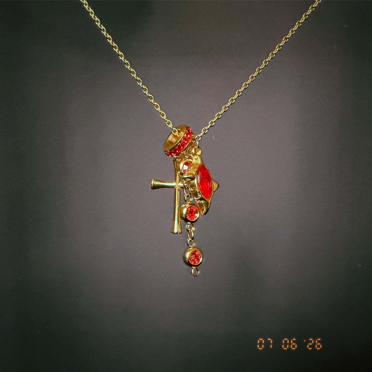 Red Cross Cluster Necklace