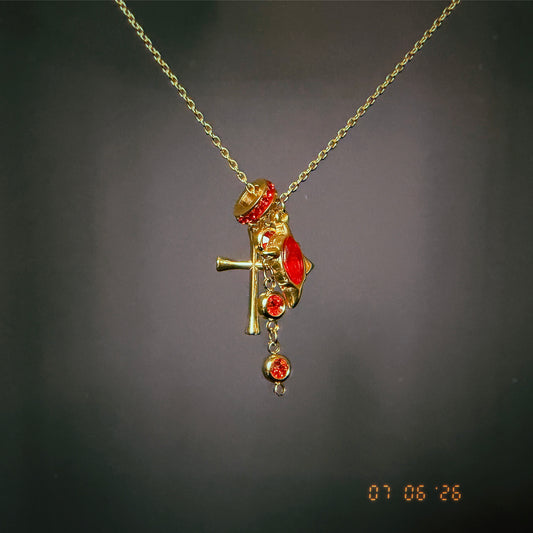 Red Cross Cluster Necklace