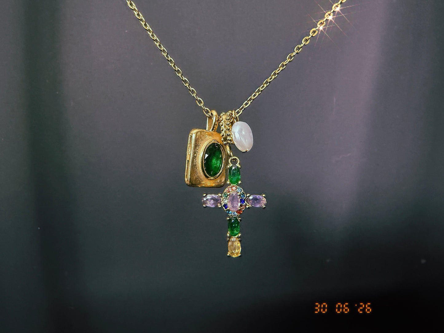 Multicolored Gold Cluster Necklace