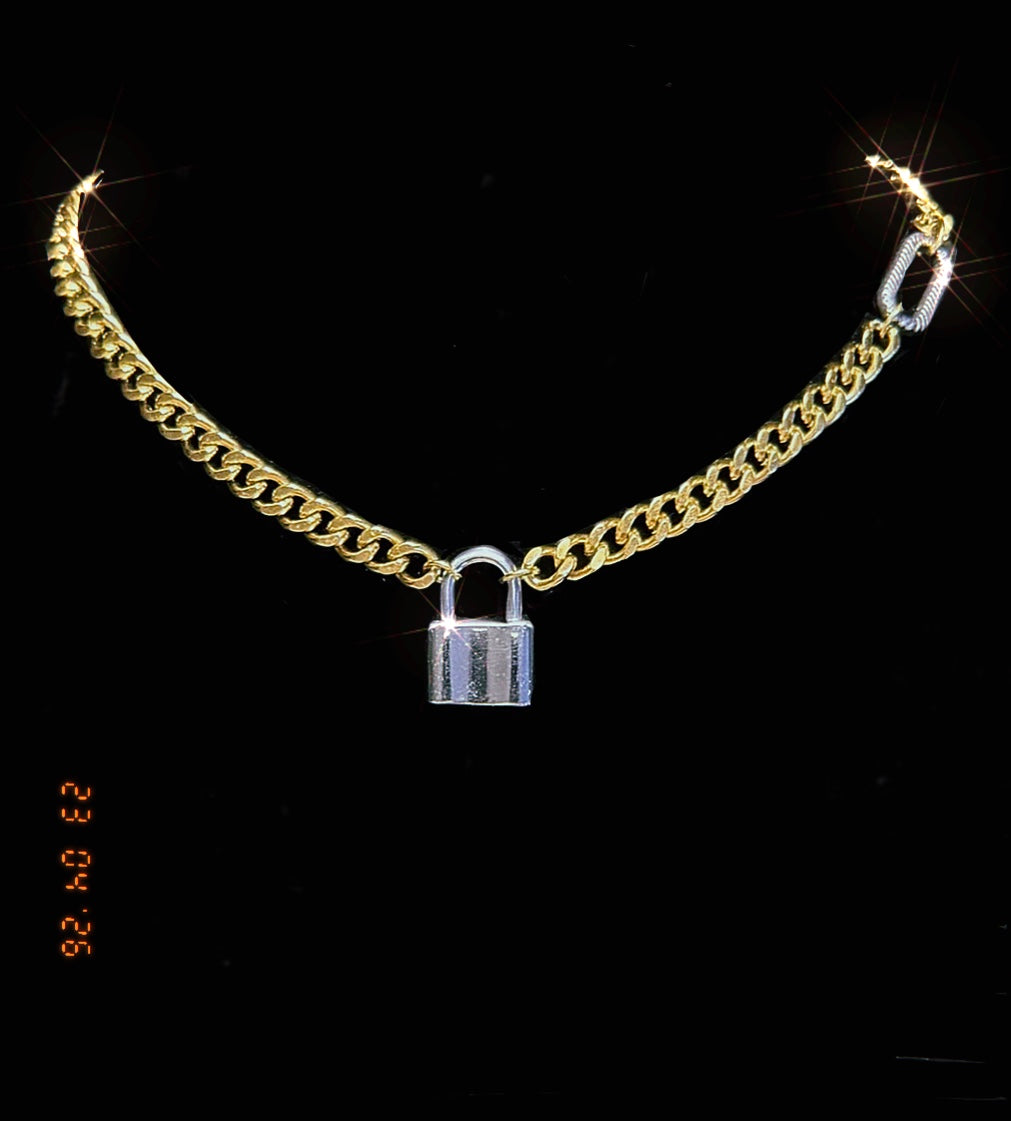 Mixed Metal Lock Necklace