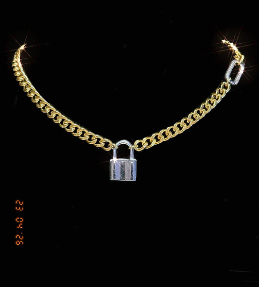 Mixed Metal Lock Necklace