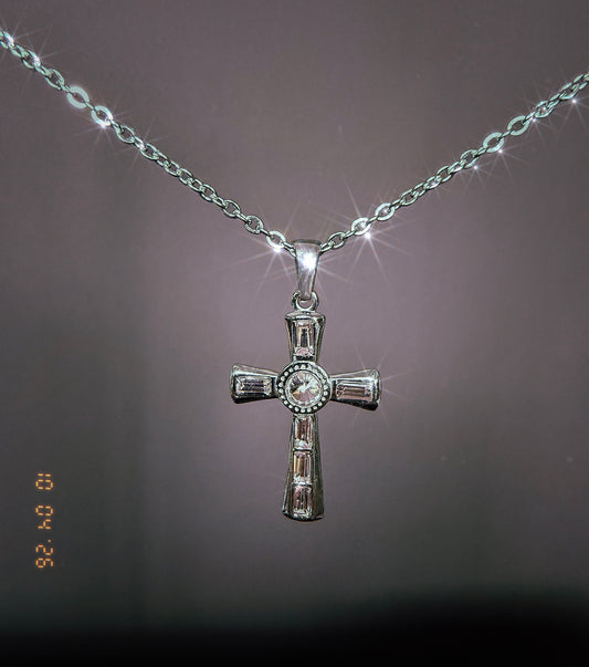 Pink and Silver Cross Necklace