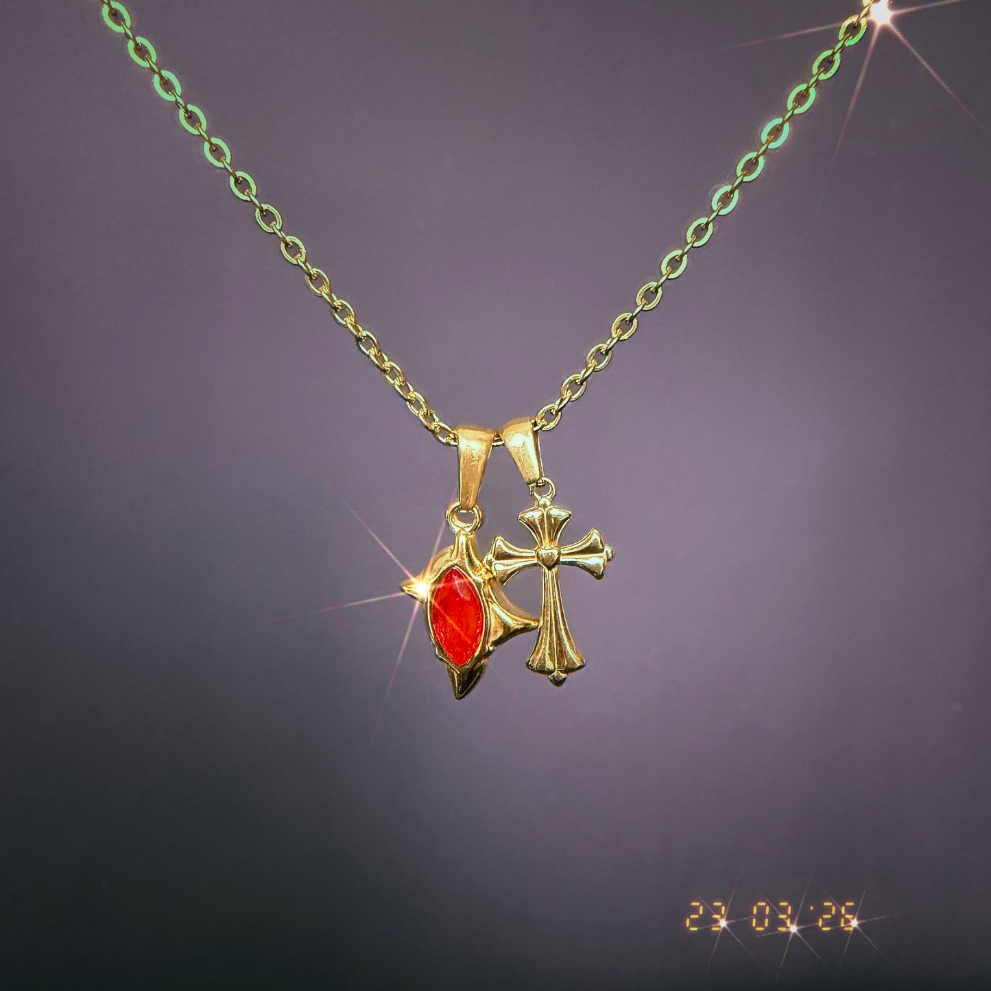 Cross/Red Drop Necklace