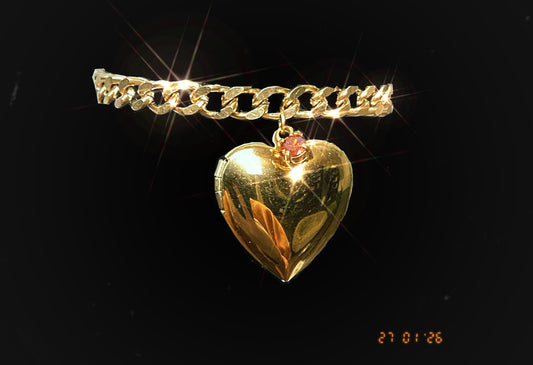 Locket & Red Rhinestone Bracelet