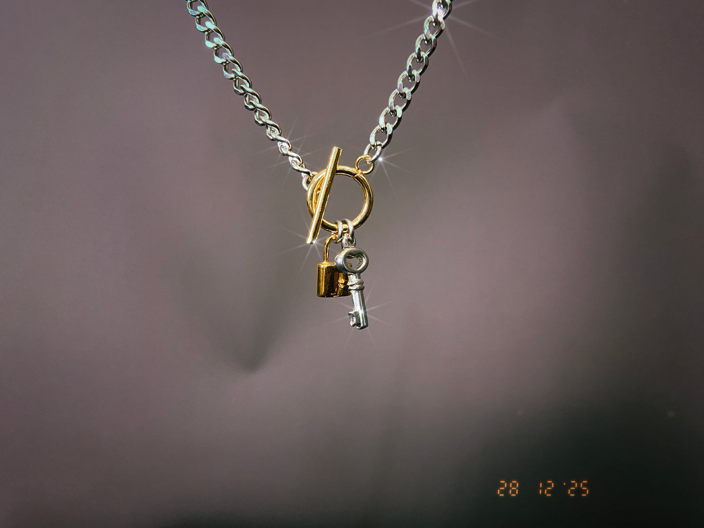 Mixed Metal Lock and Key T-Bar
