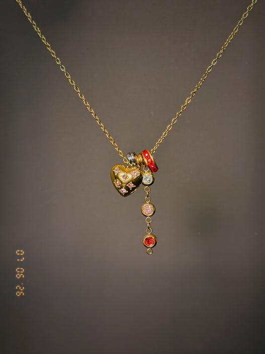 Pink Heart Cluster Necklace