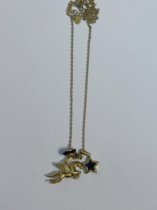 Gold Pegasus Cluster Necklace