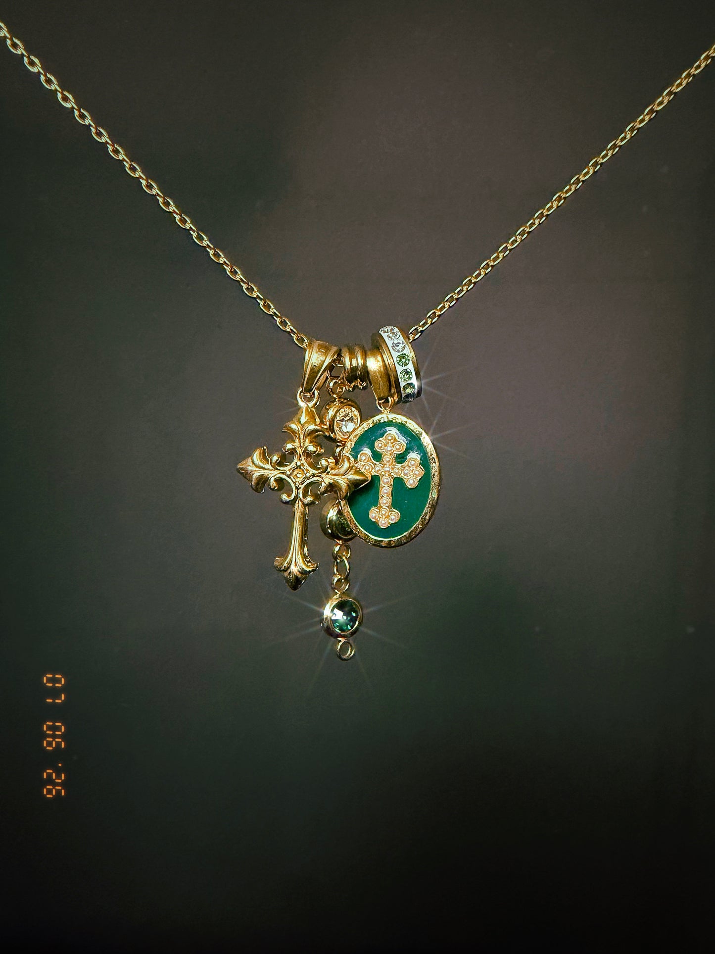 Green Cross Cluster Necklace