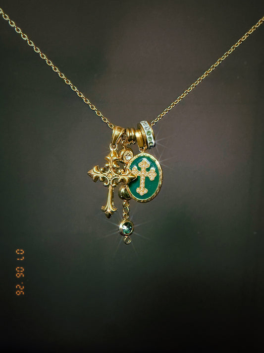 Green Cross Cluster Necklace