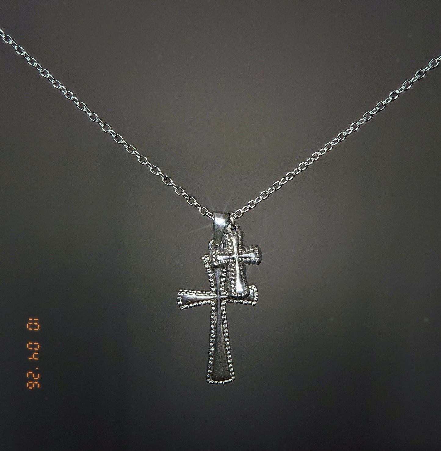 Silver Double Cross Necklace