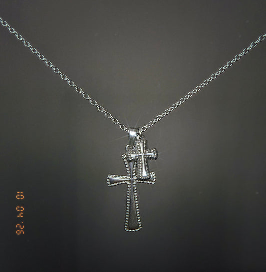 Silver Double Cross Necklace