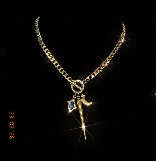 Spike Charm T-Bar Necklace