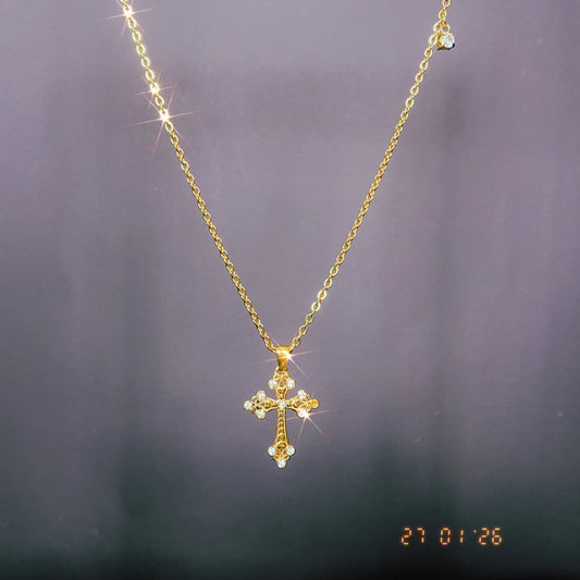 Blingy Cross Necklace w/ Collarbone Charm