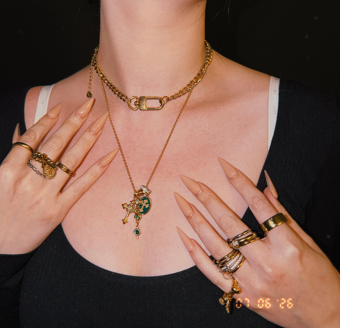 Green Cross Cluster Necklace