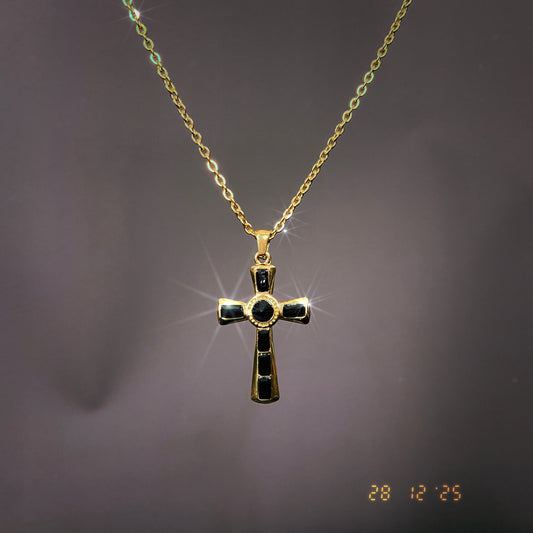 Black Gemstone Cross Necklace