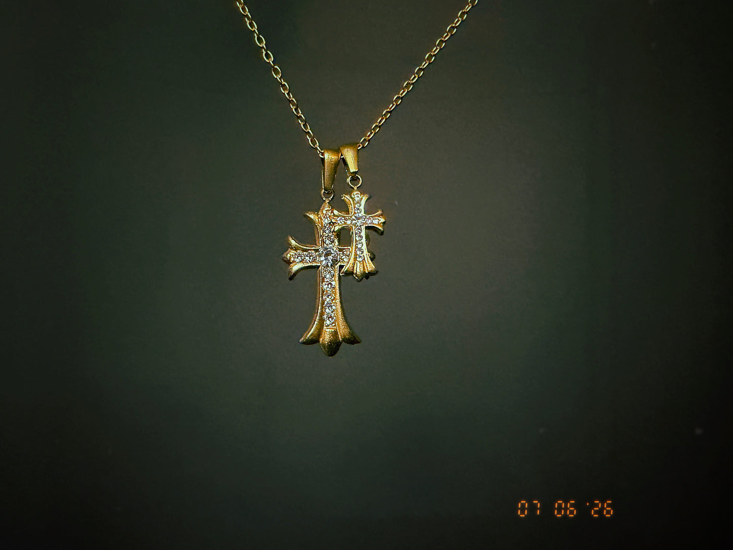 White Gem Crosses Necklace